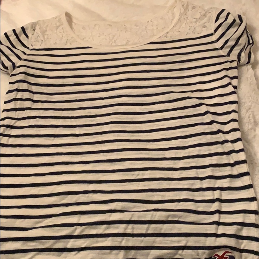 Blue and white stripped shirt with lace